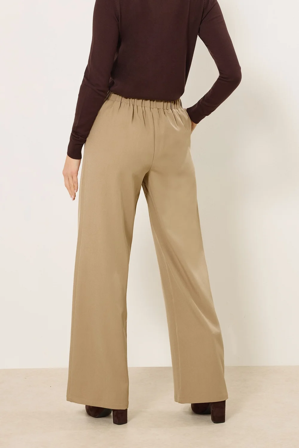 Long Tall Sally Natural Brown Buckle Wide Leg Trousers - Size 14, Leg 36 Image 3