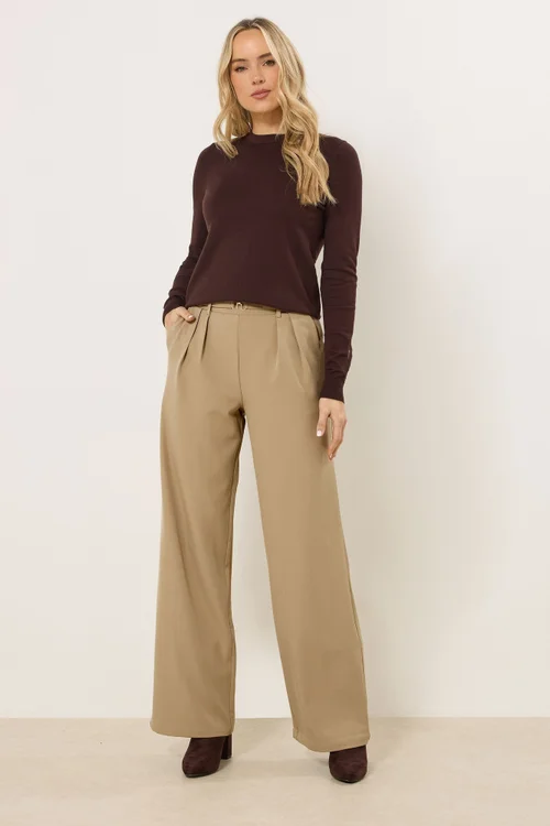 Long Tall Sally Natural Brown Buckle Wide Leg Trousers - Size 14, Leg 36 Image 1