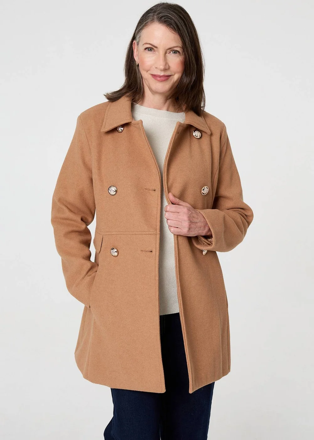 Izabel London Tan Button Detail Double Breasted Jacket - 8