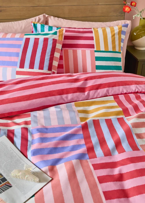 Furn Ana Stripe Reversible Multicolour Duvet Cover Set - Single Image 3