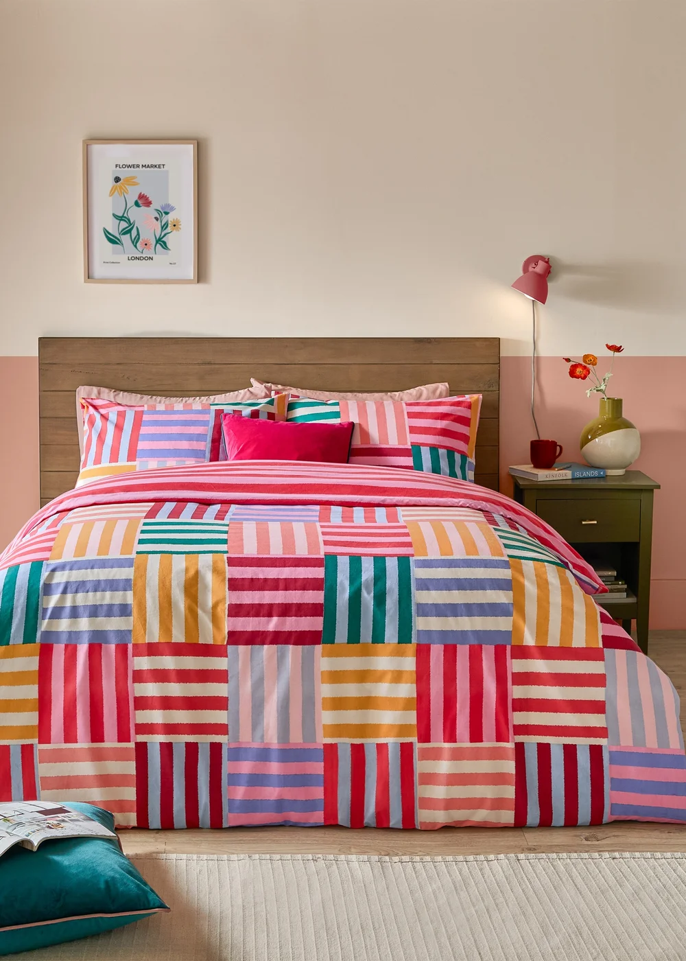 Furn Ana Stripe Reversible Multicolour Duvet Cover Set - Single Image 1