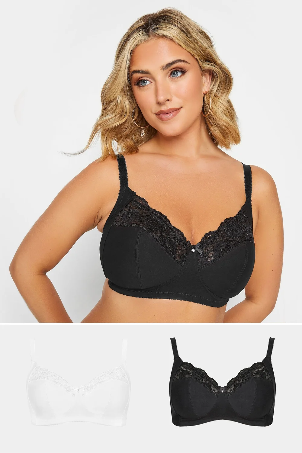 Yours 2 Pack Black & White Non-Padded Non-Wired Full Cup Bras - 44E Image 1