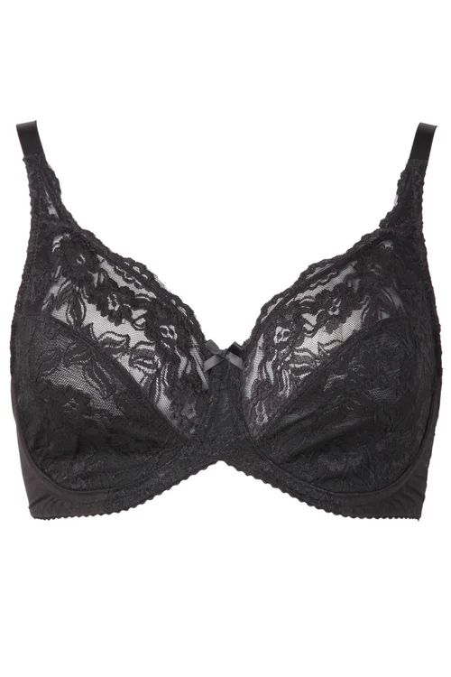 Yours Curve Black Stretch Lace Non-Padded Underwired Balcony Bra - 48E Image 2
