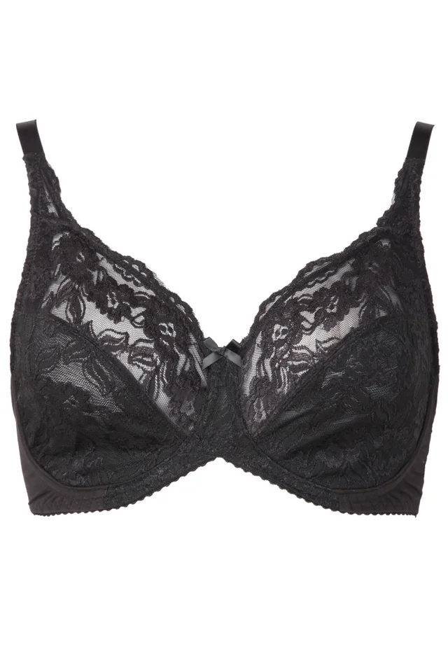 Yours Curve Black Stretch Lace Non-Padded Underwired Balcony Bra