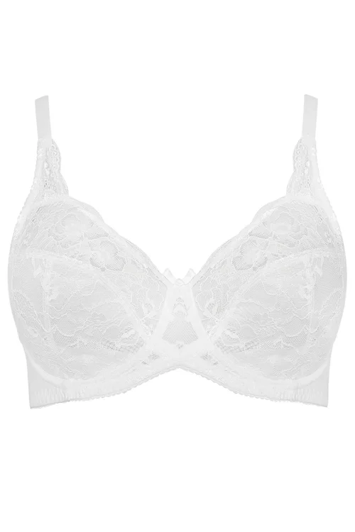 Yours Curve White Stretch Lace Non-Padded Underwired Balcony Bra - 44D Image 3