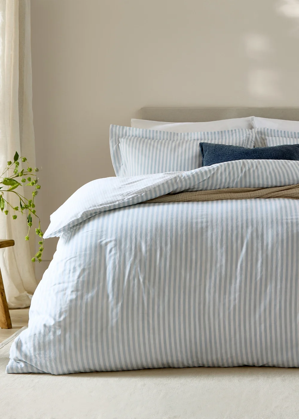 Yard Hebden Melange Stripe 100% Cotton Mineral Blue Duvet Cover Set - King Image 3