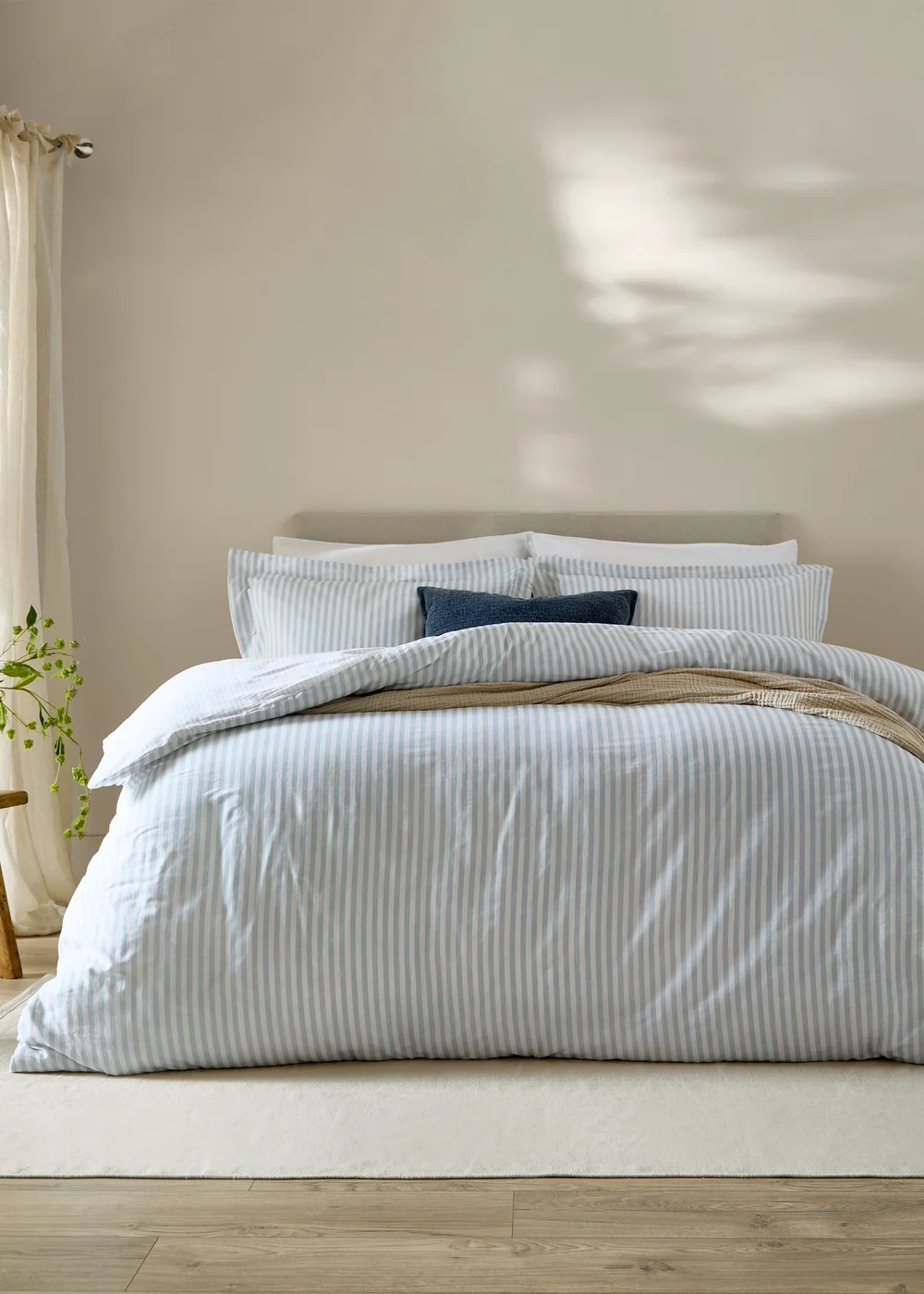 Yard Hebden Melange Stripe 100% Cotton Mineral Blue Duvet Cover Set - King Image 1