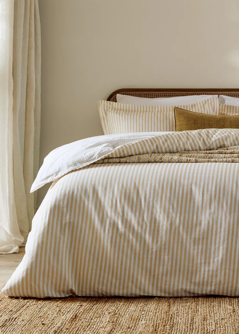 Yard Hebden Melange Stripe 100% Cotton Honey Yellow Duvet Cover Set - Double Image 3