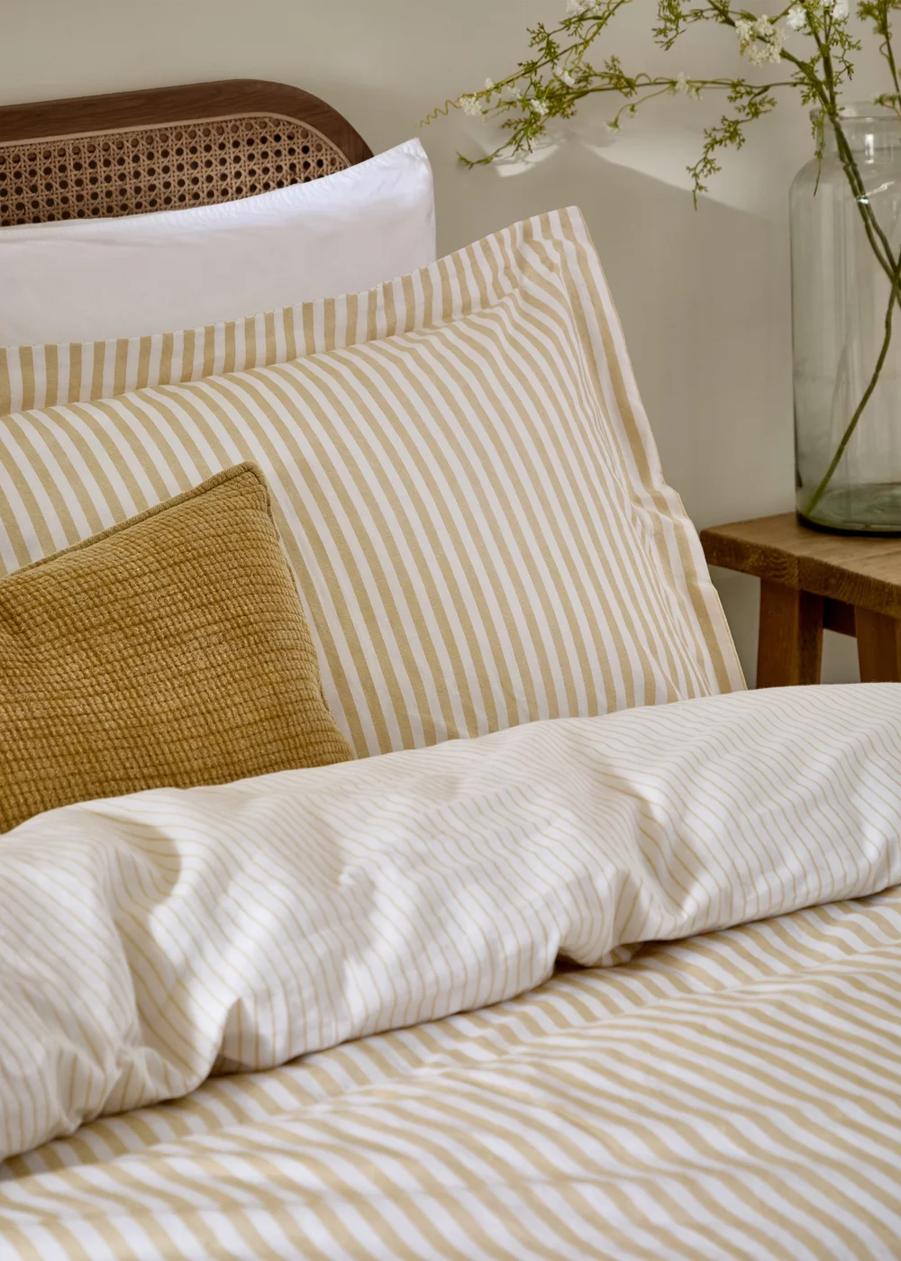 Yard Hebden Melange Stripe 100% Cotton Honey Yellow Duvet Cover Set - Double Image 2