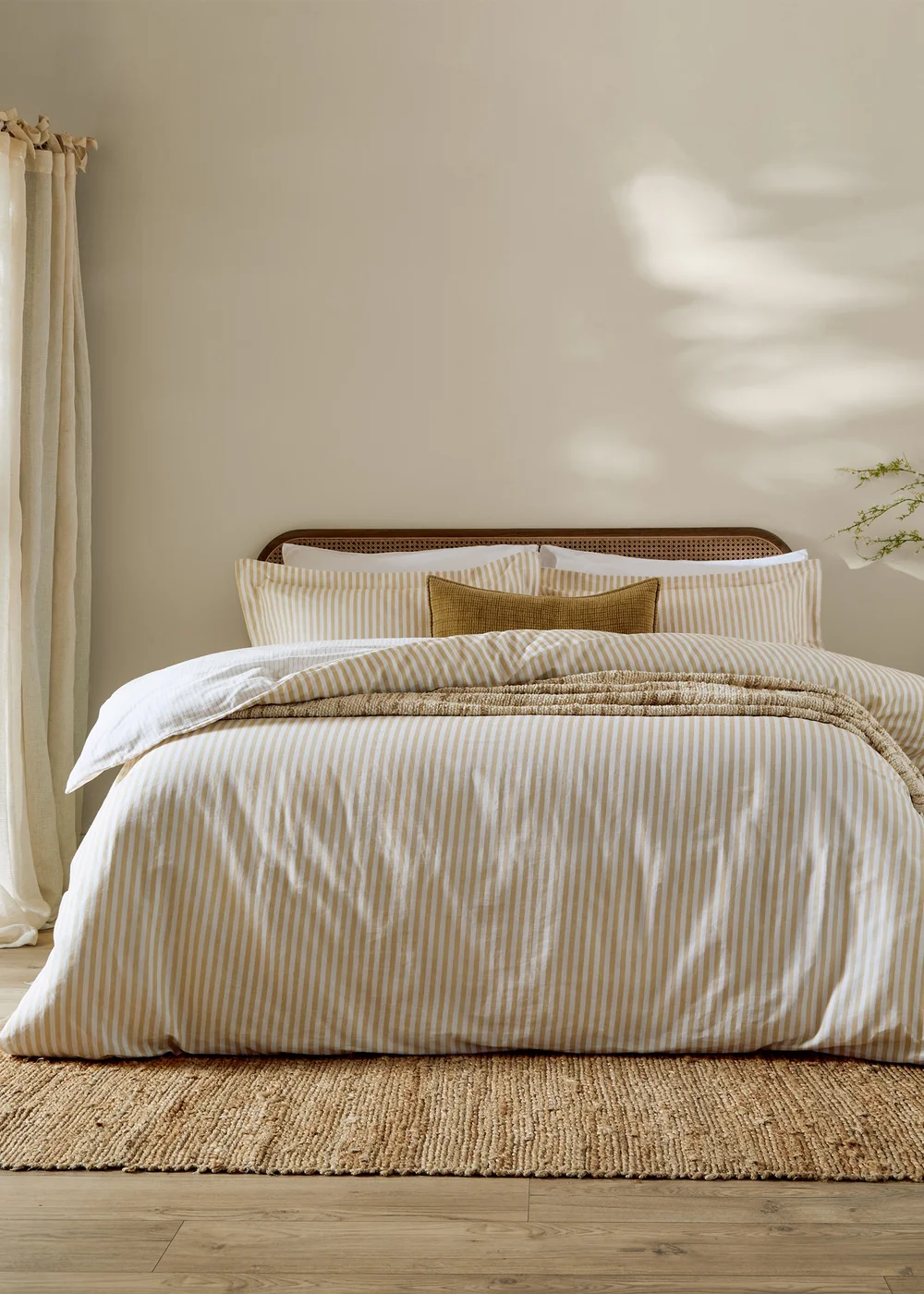 Yard Hebden Melange Stripe 100% Cotton Honey Yellow Duvet Cover Set - Double Image 1