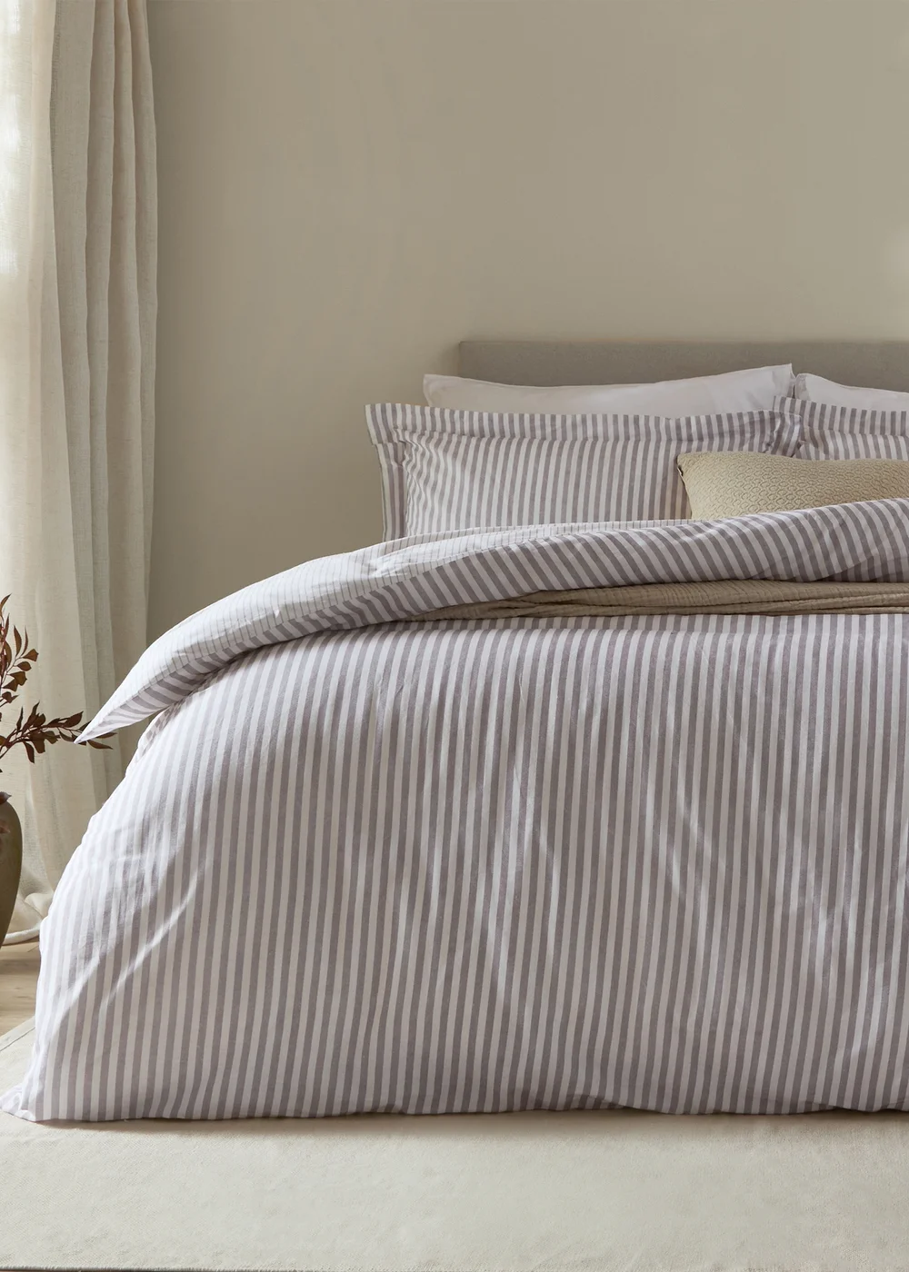 Yard Hebden Melange Stripe 100% Cotton Mauve Duvet Cover Set - Single Image 2