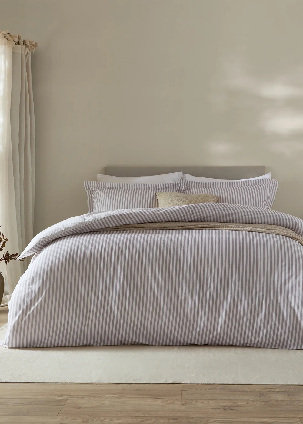 Yard Hebden Melange Stripe 100% Cotton Mauve Duvet Cover Set - Single Image 1