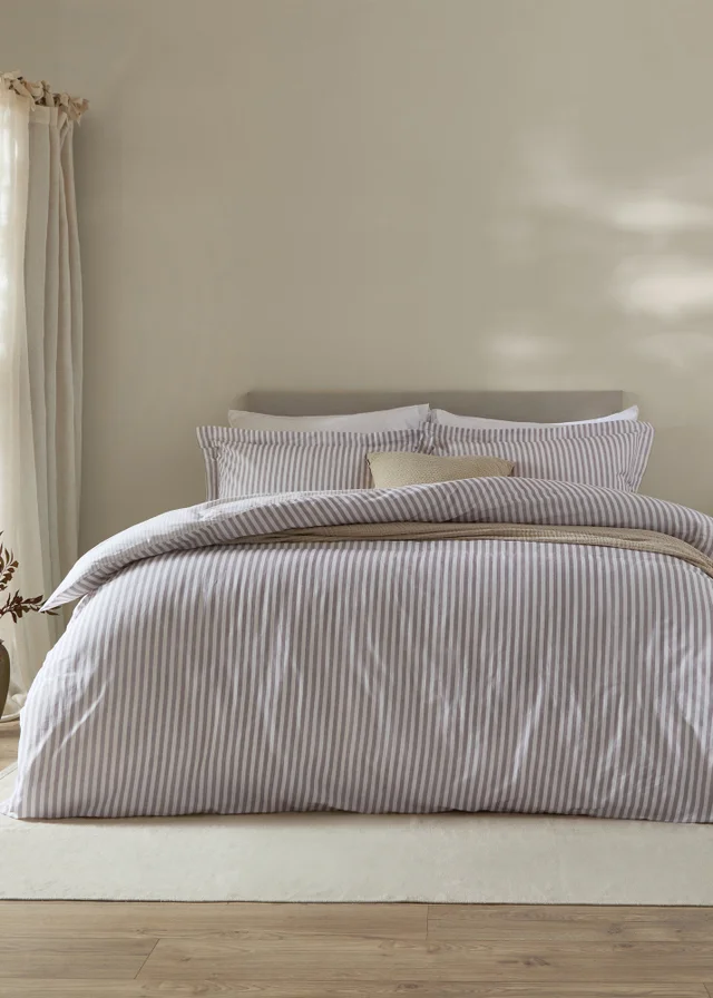 Yard Hebden Melange Stripe 100% Cotton Mauve Duvet Cover Set