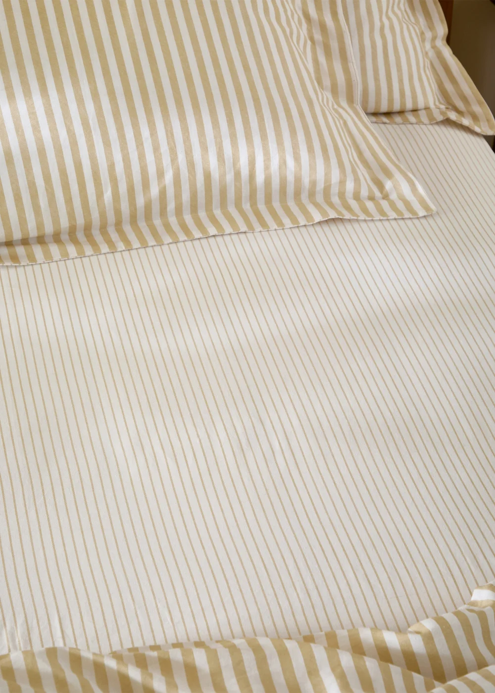Yard Hebden 100% Cotton Narrow Stripe Honey Yellow Fitted Sheet - Double Image 1