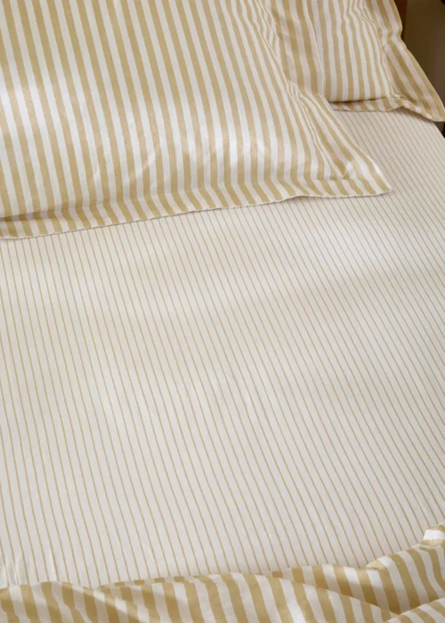 Yard Hebden 100% Cotton Narrow Stripe Honey Yellow Fitted Sheet - Double Image 1