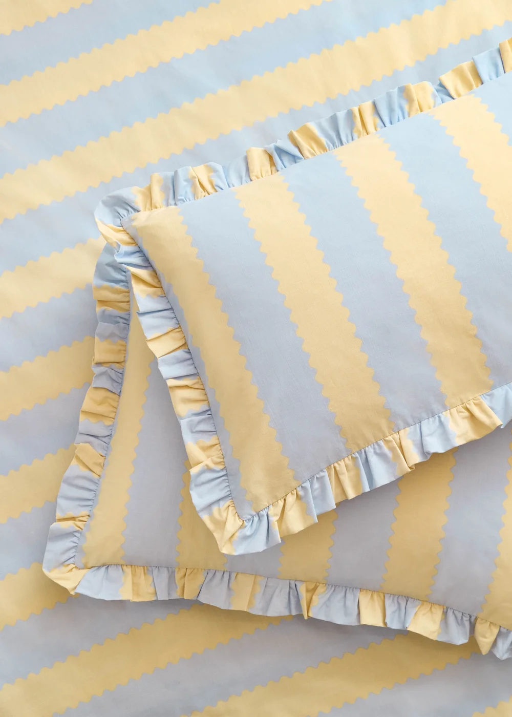 Wylder Nature Birdie Stripe Ruffle Lemon Duvet Cover Set - Double Image 3