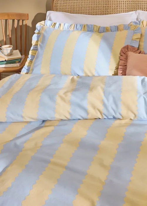 Wylder Nature Birdie Stripe Ruffle Lemon Duvet Cover Set - Double Image 2