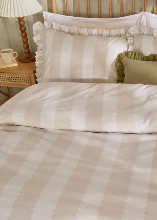 Wylder Nature Birdie Stripe Ruffle Natural Duvet Cover Set - Single Image 2
