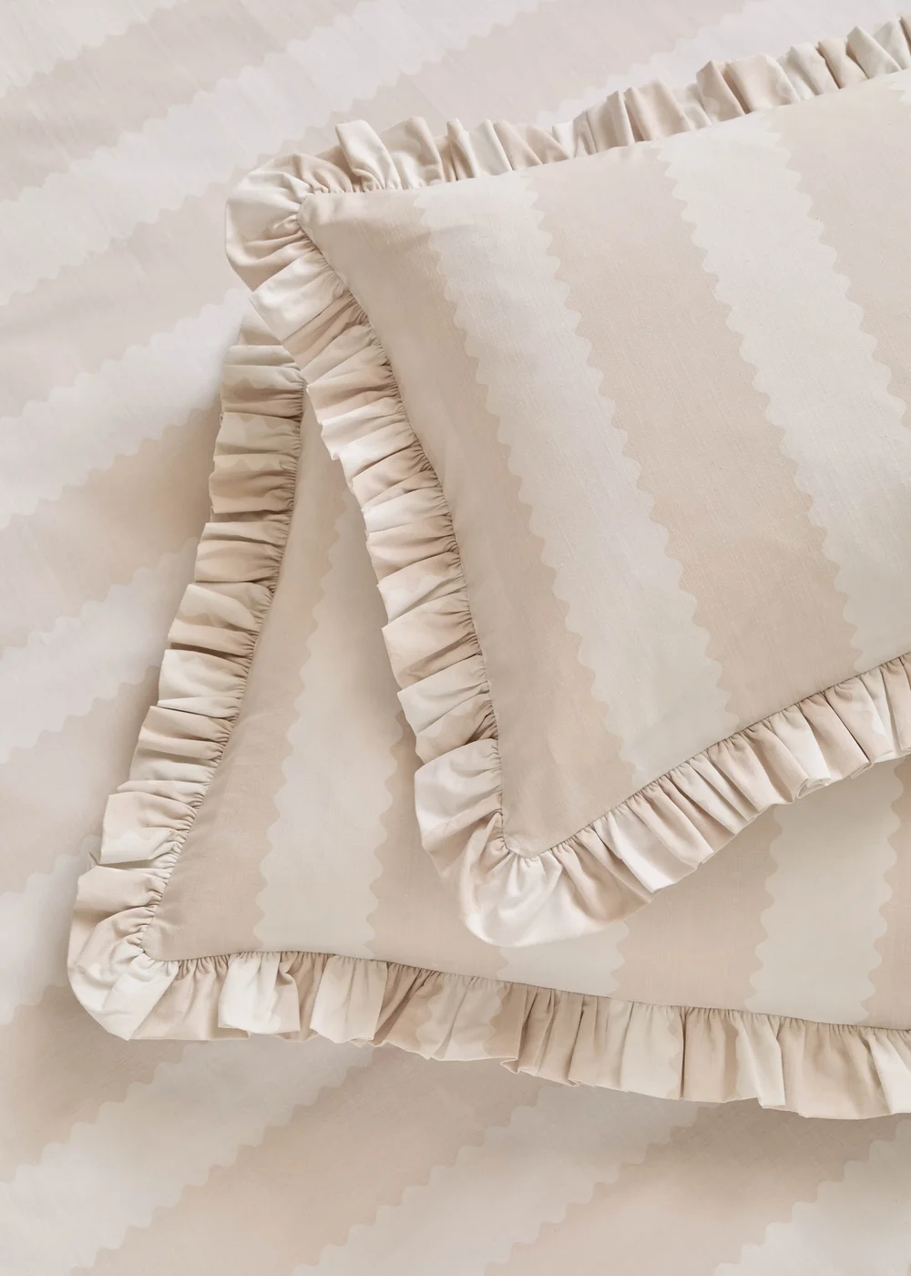 Wylder Nature Birdie Stripe Ruffle Natural Duvet Cover Set - Single Image 3