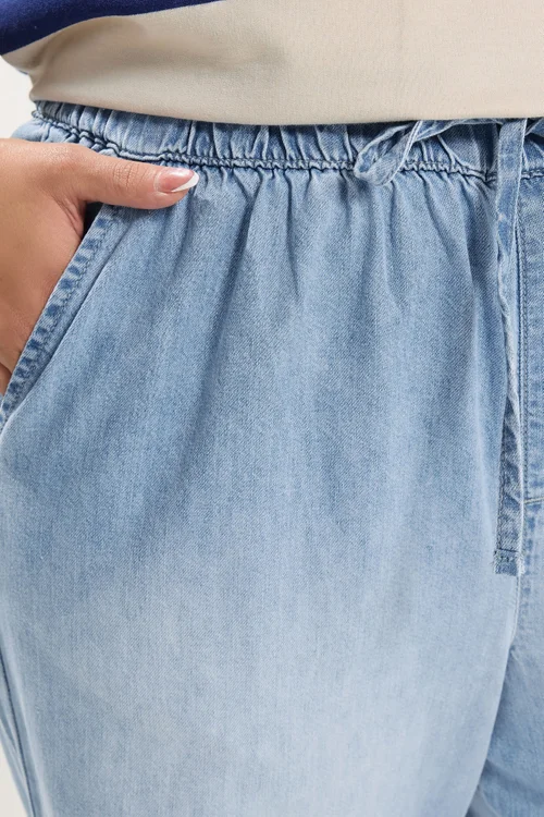 Yours Curve Light Blue Drawstring Wide Leg Jeans - 18/L30 Image 4