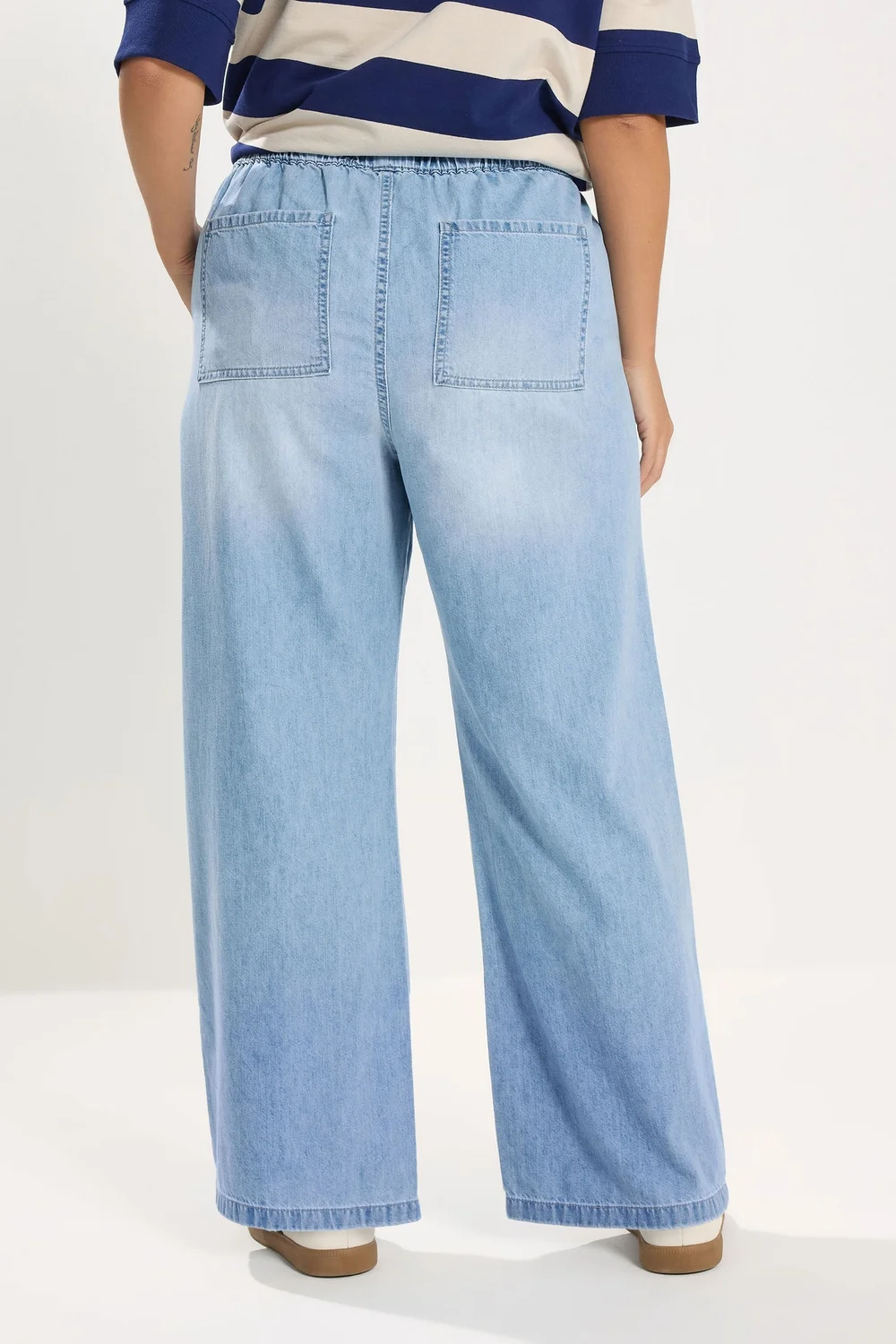 Yours Curve Light Blue Drawstring Wide Leg Jeans - 18/L30 Image 3