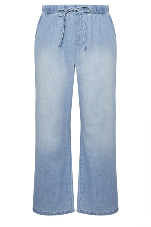Yours Curve Light Blue Drawstring Wide Leg Jeans - 18/L30 Image 5