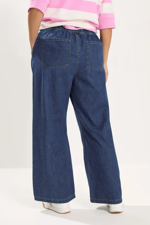 Yours Curve Indigo Blue Pull On Wide Leg Jeans - 20/L30 Image 3