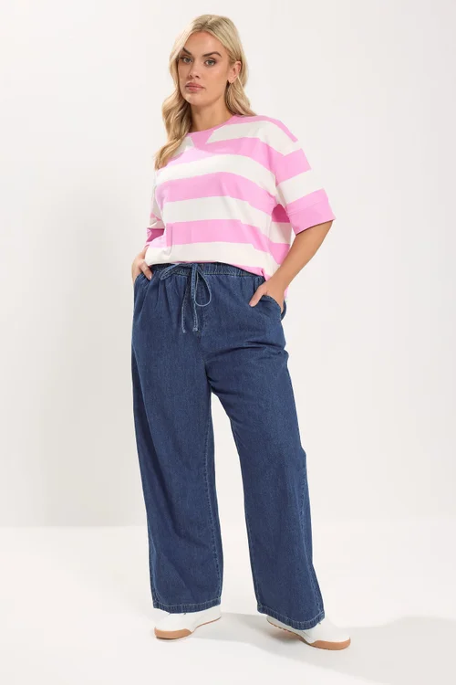 Yours Curve Indigo Blue Pull On Wide Leg Jeans - 20/L30 Image 2