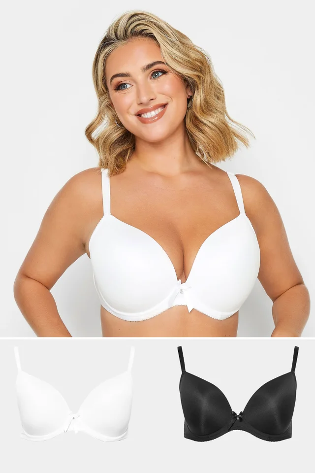 Yours 2 Pack Curve White & Black Plunge Microfibre Bras