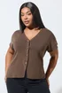 Yours Limited Curve Chocolate Brown Short Sleeve Knitted Top - 30-32 Image 1
