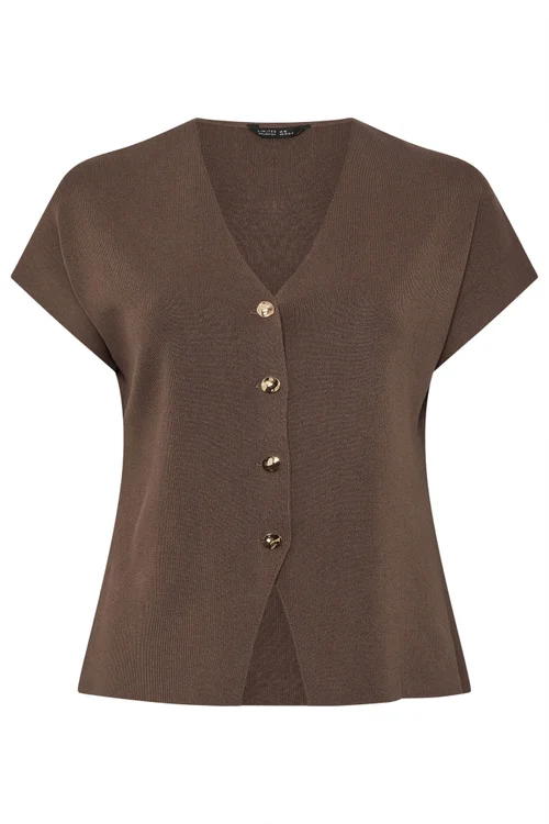 Yours Limited Curve Chocolate Brown Short Sleeve Knitted Top - 30-32 Image 2