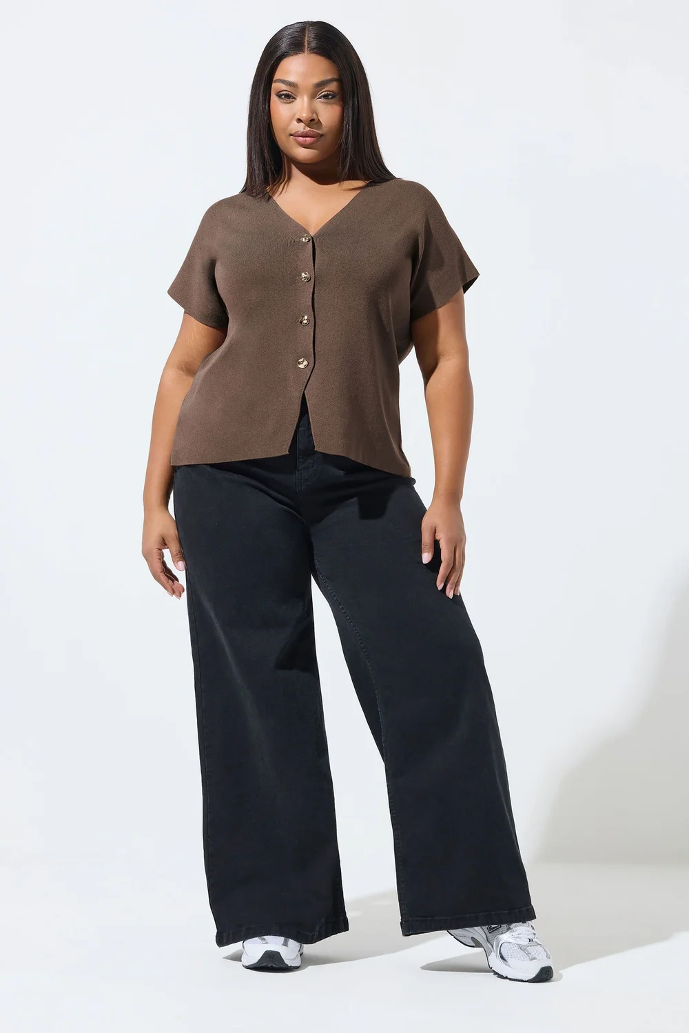 Yours Limited Curve Chocolate Brown Short Sleeve Knitted Top - 30-32 Image 3