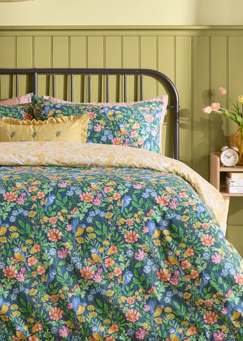 Furn Emerie Floral Reversible Navy Duvet Cover Set - Double Image 4