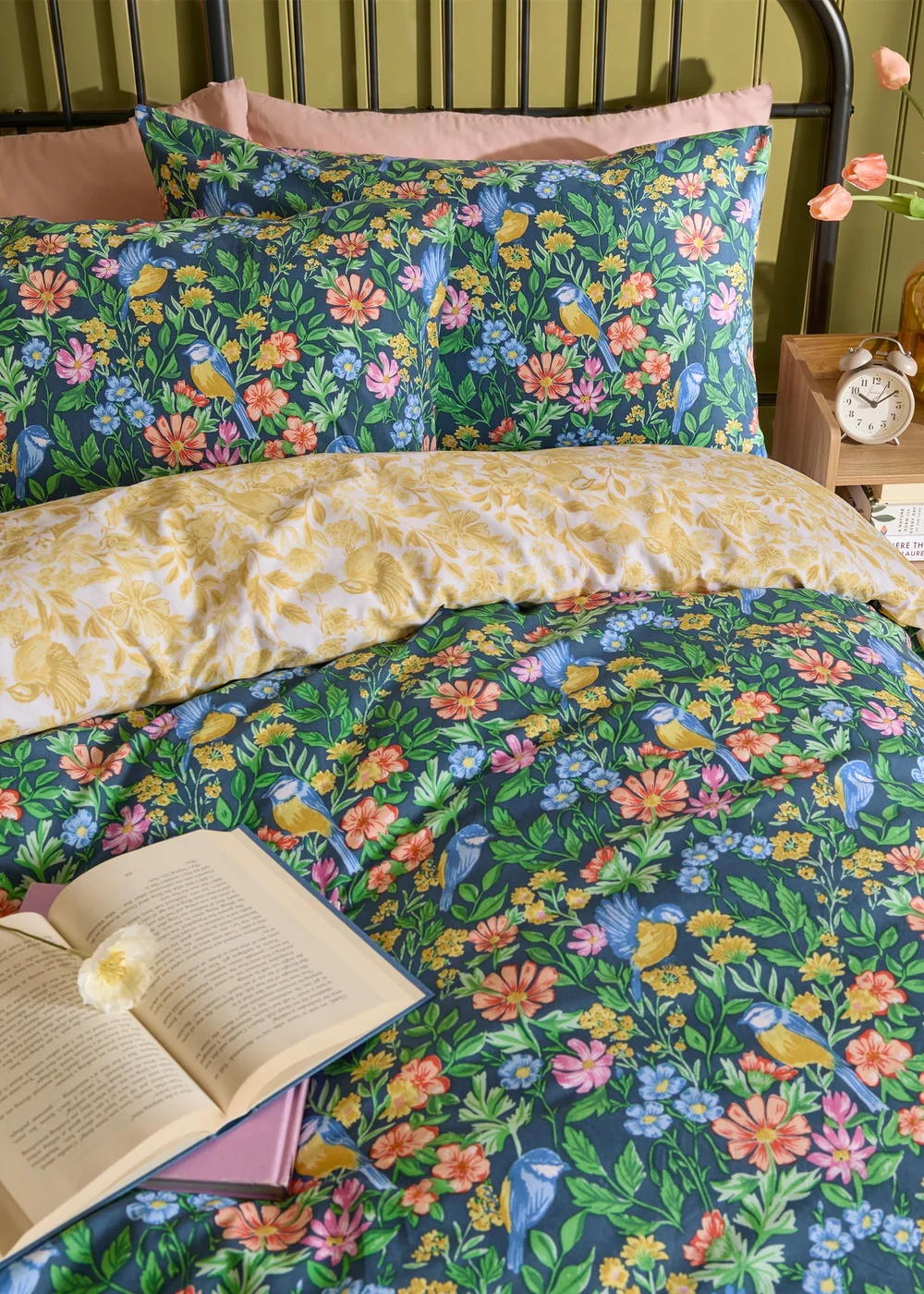Furn Emerie Floral Reversible Navy Duvet Cover Set - Double Image 3