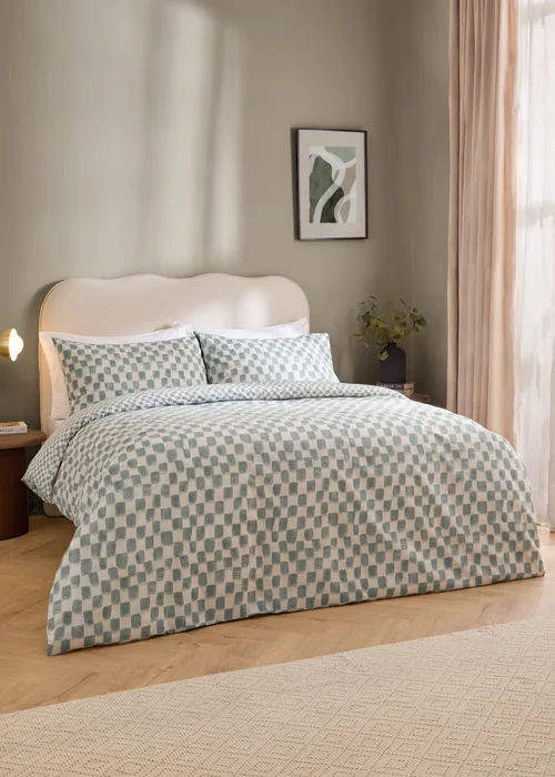 Hoem Nyhavn Checkerboard Reversible Aqua Duvet Cover Set - Single Image 1