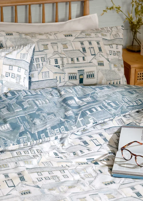 Wylder Abersoch Town Reversible 100% Cotton Sea Blue Duvet Cover Set - Single Image 2
