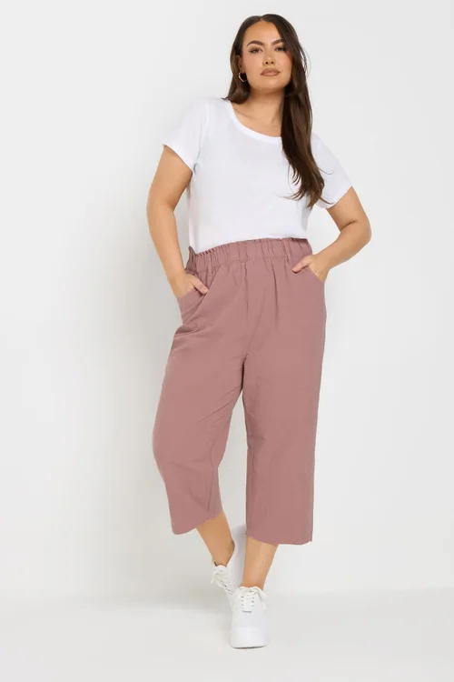 Yours Curve Dusky Pink Cool Cotton Cropped Trousers - 30-32 Image 1