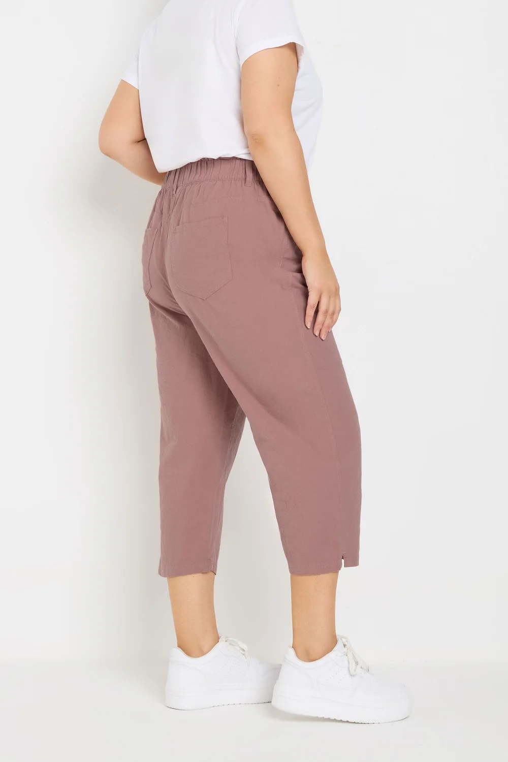 Yours Curve Dusky Pink Cool Cotton Cropped Trousers - 30-32 Image 4