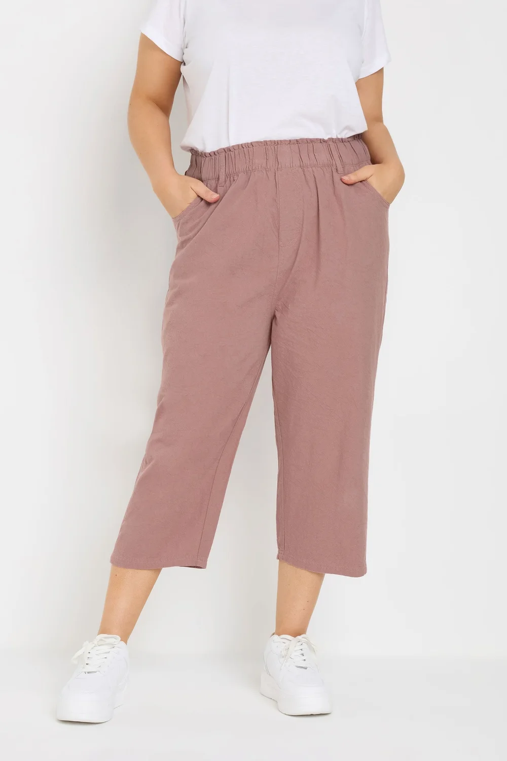 Yours Curve Dusky Pink Cool Cotton Cropped Trousers - 30-32 Image 2