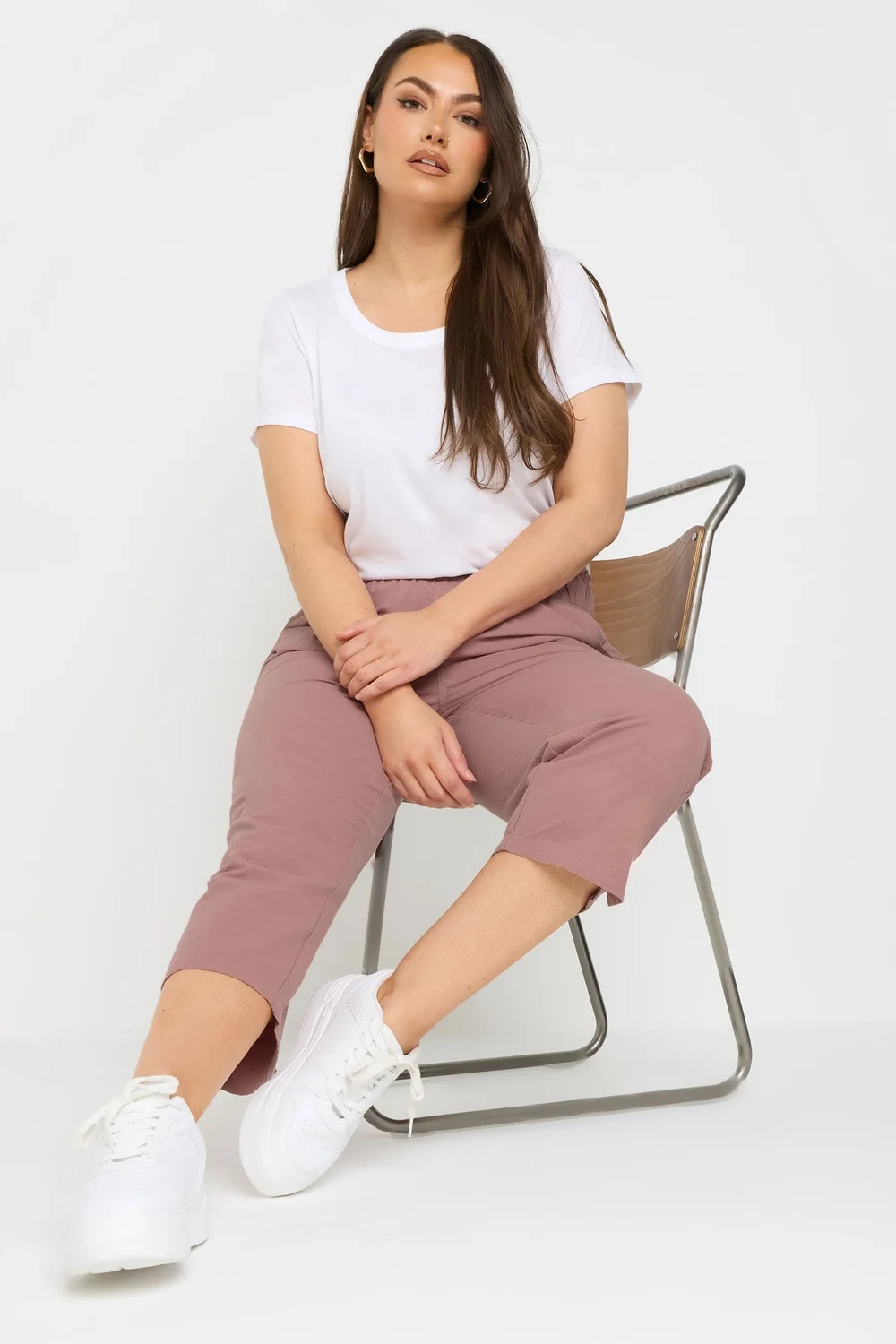 Yours Curve Dusky Pink Cool Cotton Cropped Trousers - 30-32 Image 3