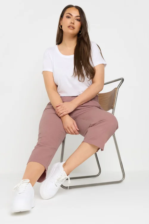 Yours Curve Dusky Pink Cool Cotton Cropped Trousers - 30-32 Image 3