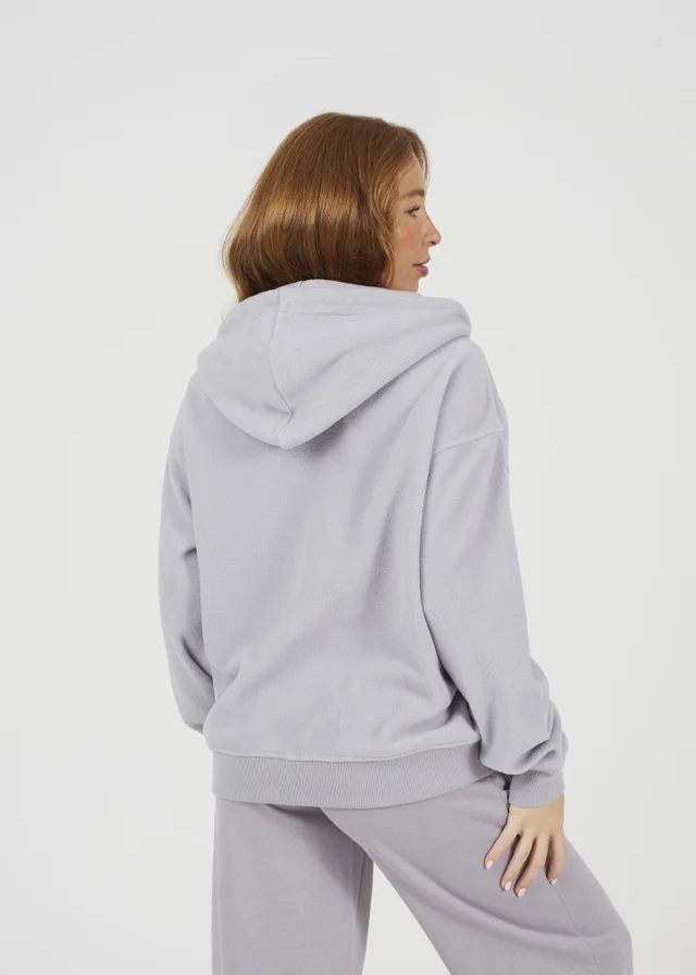 Brave Soul Light Grey Zip Through Polar Fleece Hoodie