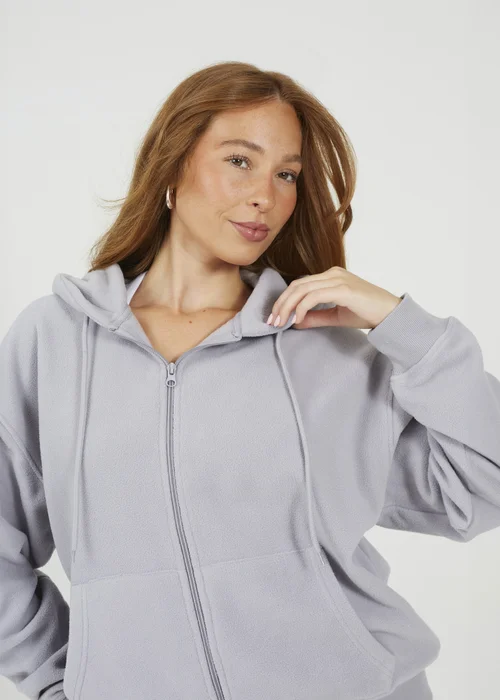 Brave Soul Light Grey Zip Through Polar Fleece Hoodie - Extra Large Image 3