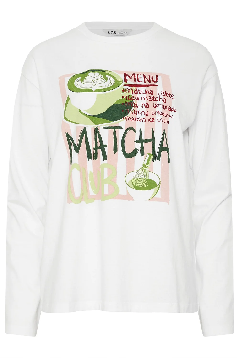 Long Tall Sally White 'Matcha Club' Slogan Long Sleeve T-Shirt - Size 18 Image 5