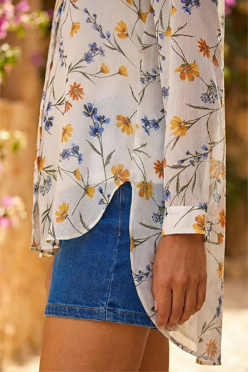 Roman White Shimmer Floral Print Button Up Blouse - 18 Image 4