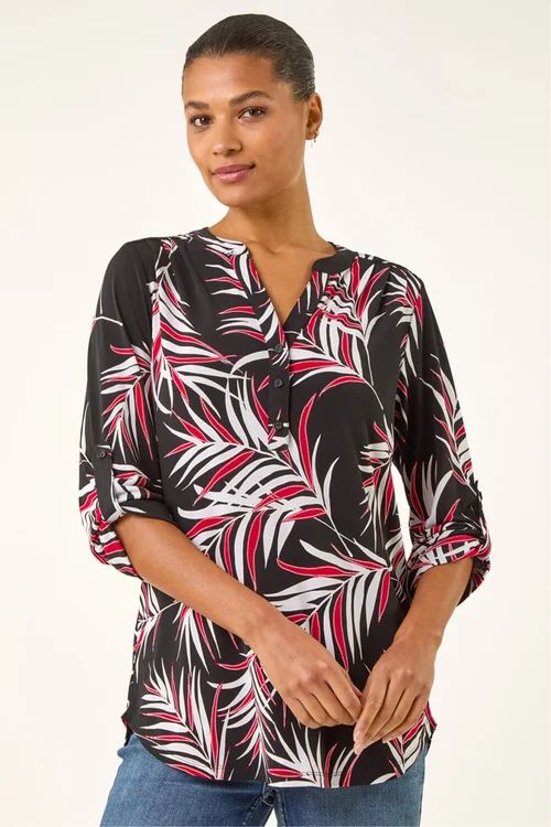 Roman Red Textured Leaf Puff Print Shirt - 14 Image 1