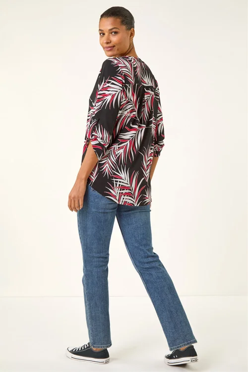 Roman Red Textured Leaf Puff Print Shirt - 14 Image 3