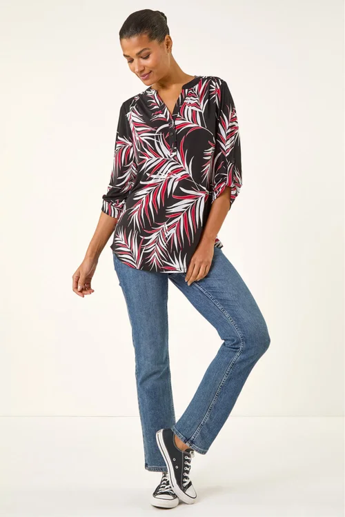 Roman Red Textured Leaf Puff Print Shirt - 14 Image 2