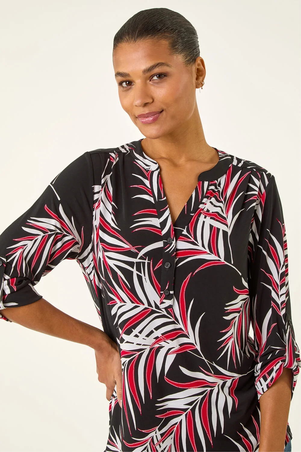 Roman Red Textured Leaf Puff Print Shirt - 14 Image 4