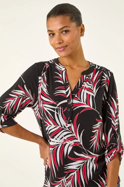 Roman Red Textured Leaf Puff Print Shirt - 14 Image 4